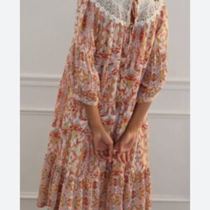 Anthropologie Floral Mini Dress - Orange and White
